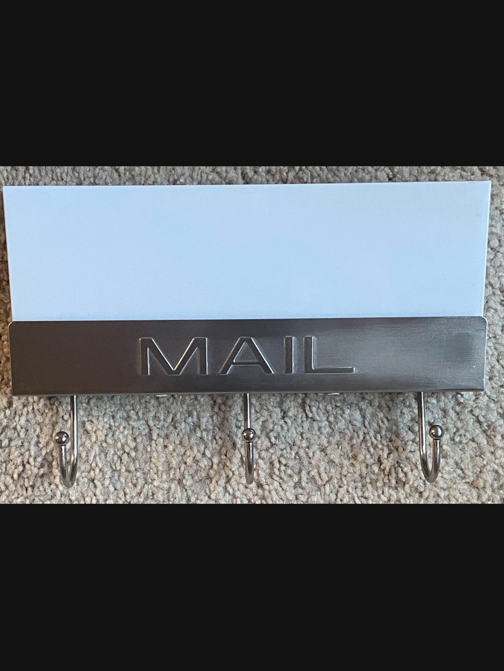 MAIL Wall Mail Organizer with 3 Hooks - White and Silver